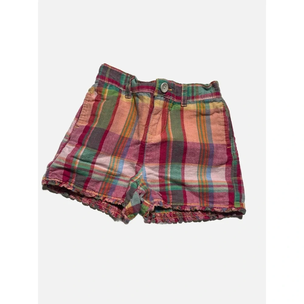 Ralph Lauren Plaid Shorts Toddler Girls 18M Multi Color Ruffle Hem Preppy Summer